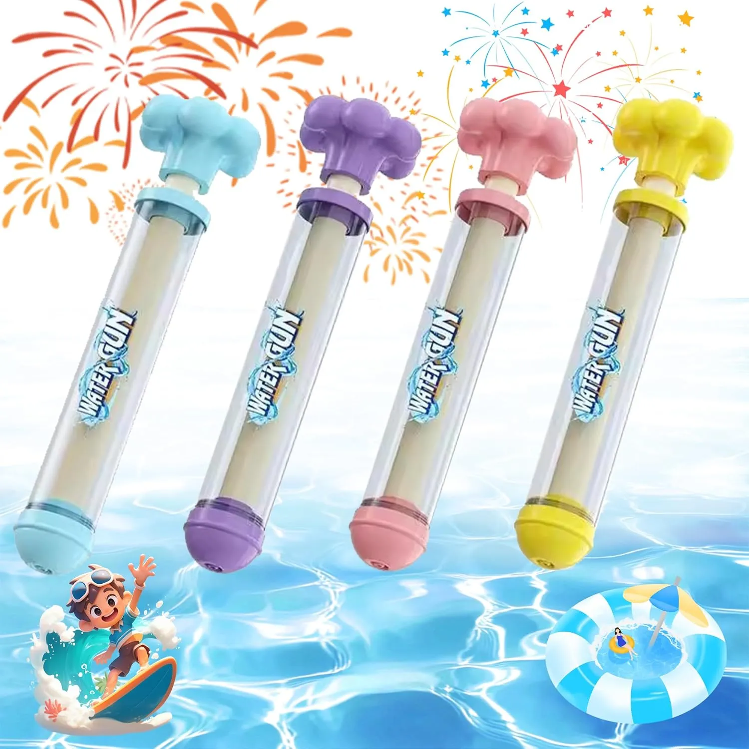 Firework Water Gun,Romantic Fireworks Water Spray Toys,High Pressure Pull-Out Fireworks Water Gun,Suitable for Pool Parties,Beach,Concerts,Festivals,Gatherings,Marriage Proposals.4PC