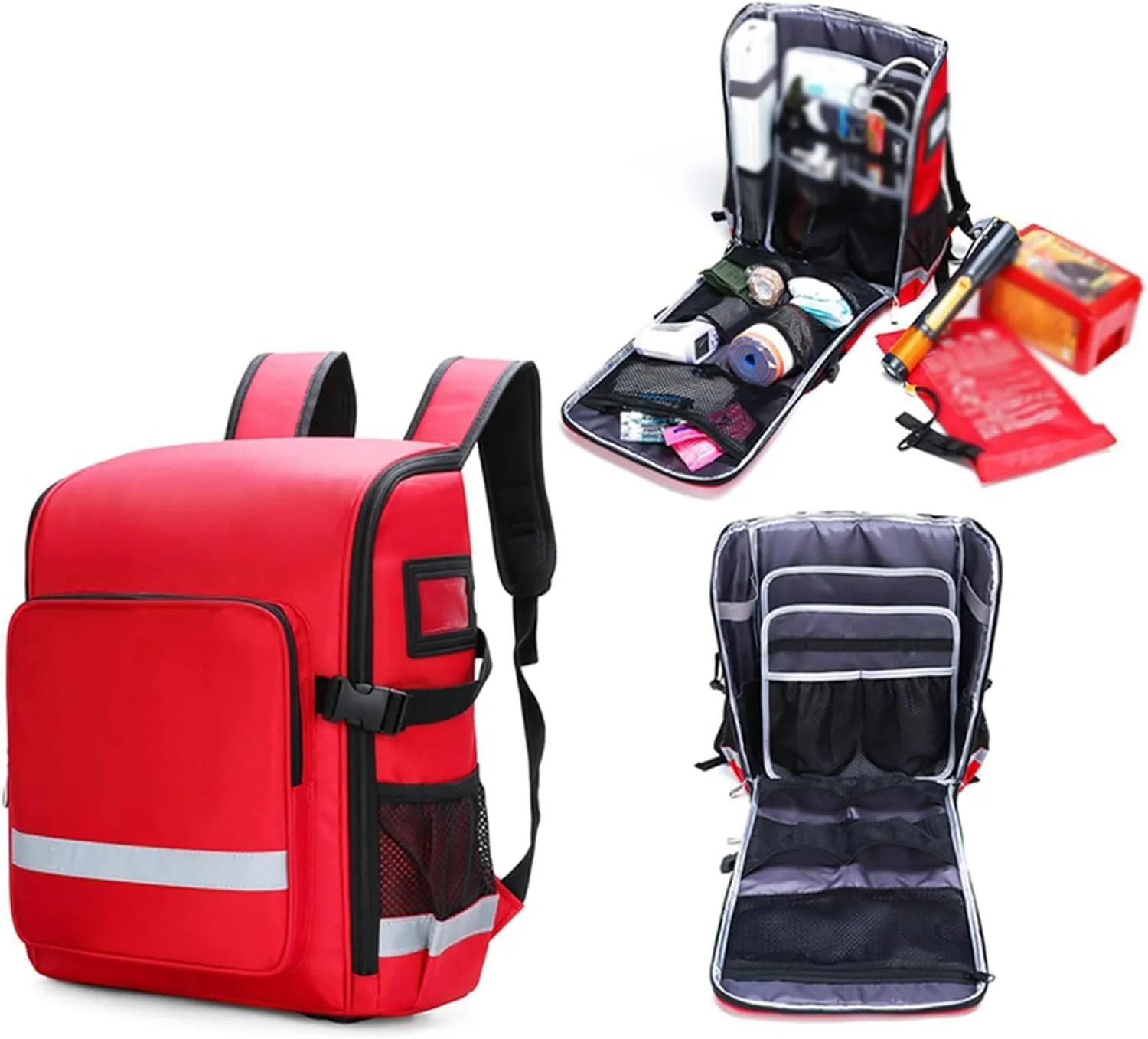 First Aid Backpack Emergency Empty First Responder Bag, Emergency Trauma Bag with Detachable Dividers for EMT(Orange)