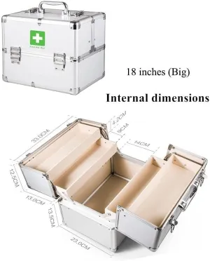 First Aid Kit Portable Medicine Case with Lock - Medical Emergency Storage Box, Drug Collection Box, Alloy Construction, Large Capacity