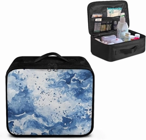 First Aid Kit Bag Empty Medium Organizer Blue White Portable Medication Travel Carrying Case with Handle for Home Travel Camping Empty Medical Storage Bag Portable Pouch