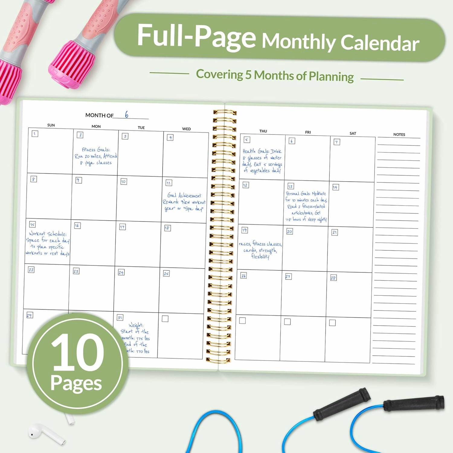 Fitness Journal Workout Planner for Women & Men, A4 (8.5" x 11") Workout Journal Log Book Planner Gift for Track Gym Essentials, Home Workouts, Track Progress, Achieve Wellness Goals, Green