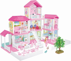 FIXSON Dollhouse Dream House with Furniture Accessories DIY Pretend Play Doll House for Girls,3,4,5,6,7 Year Old (6 Rooms)