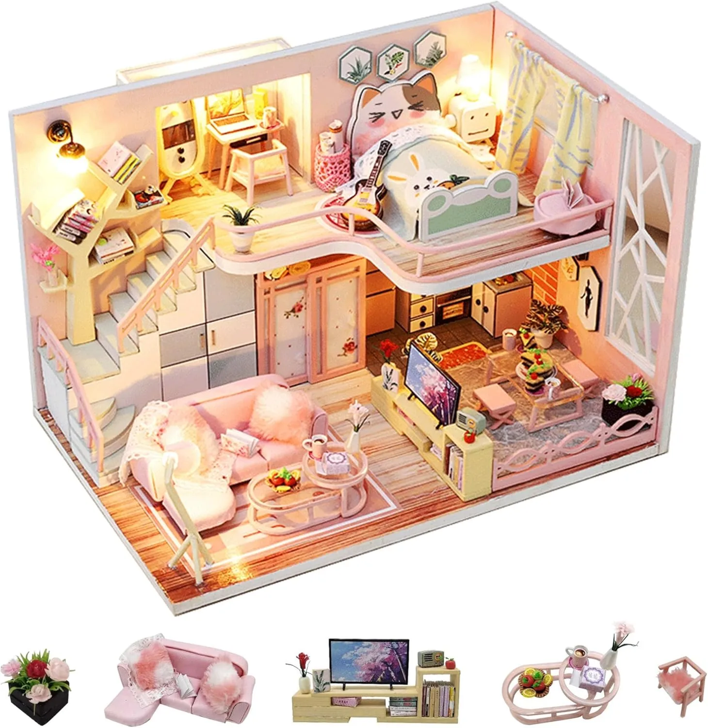 Flever Dollhouse Miniature DIY House Kit Creative Room with Furniture for Romantic Valentine's Gift (Blossom Stories)