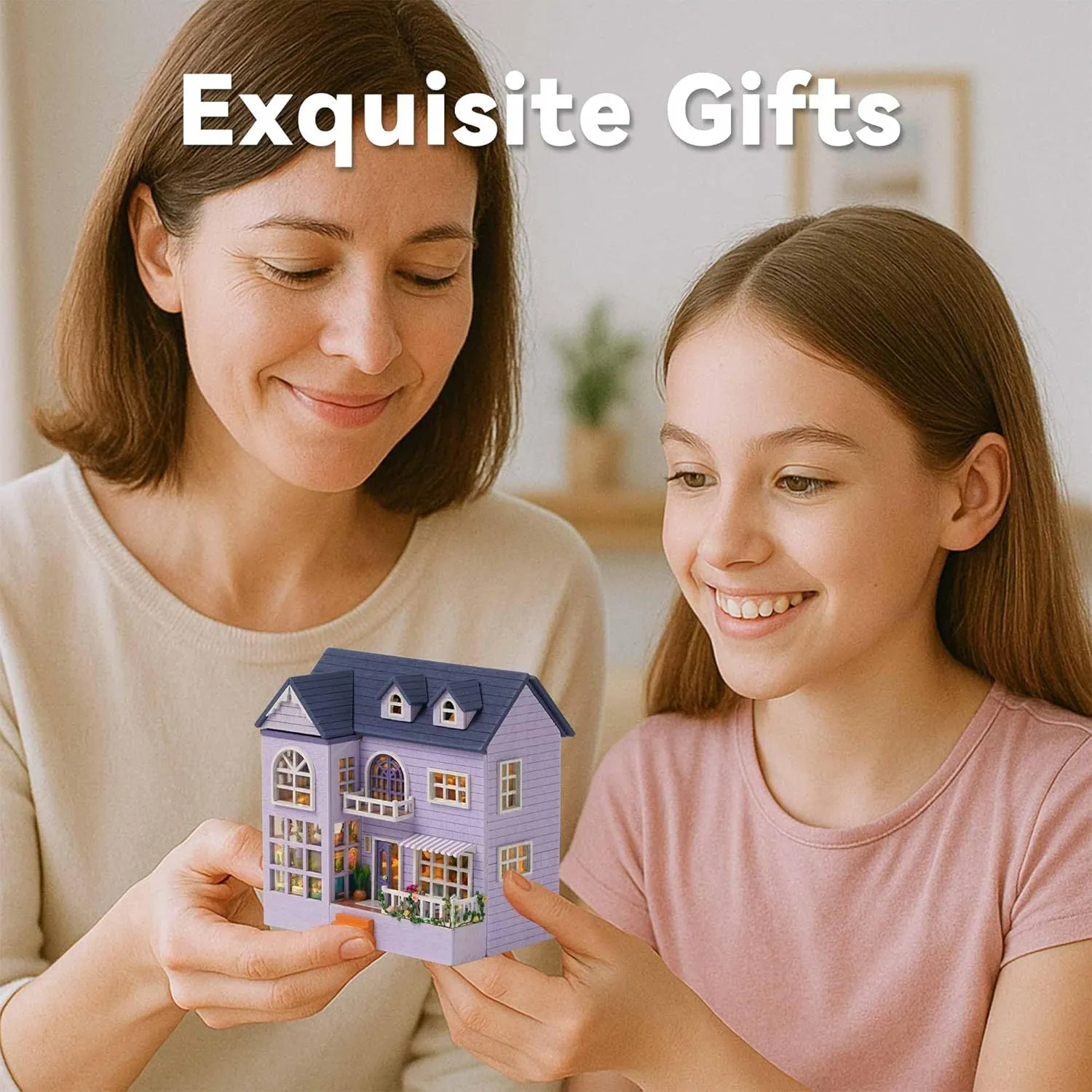 Flever Dollhouse Miniature DIY House Kit Creative Room with Furniture for Romantic Valentine's Gift (Happy House)