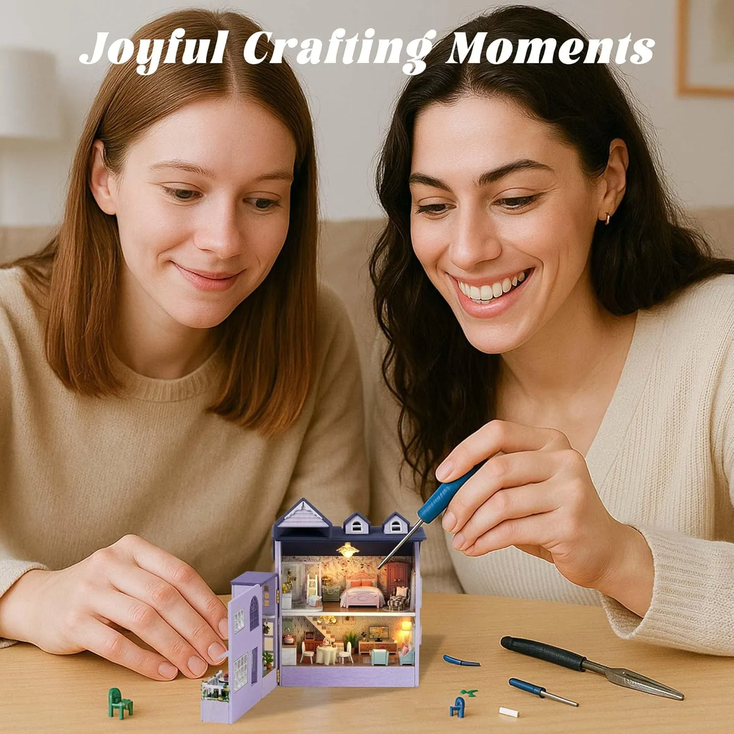 Flever Dollhouse Miniature DIY House Kit Creative Room with Furniture for Romantic Valentine's Gift (Happy House)