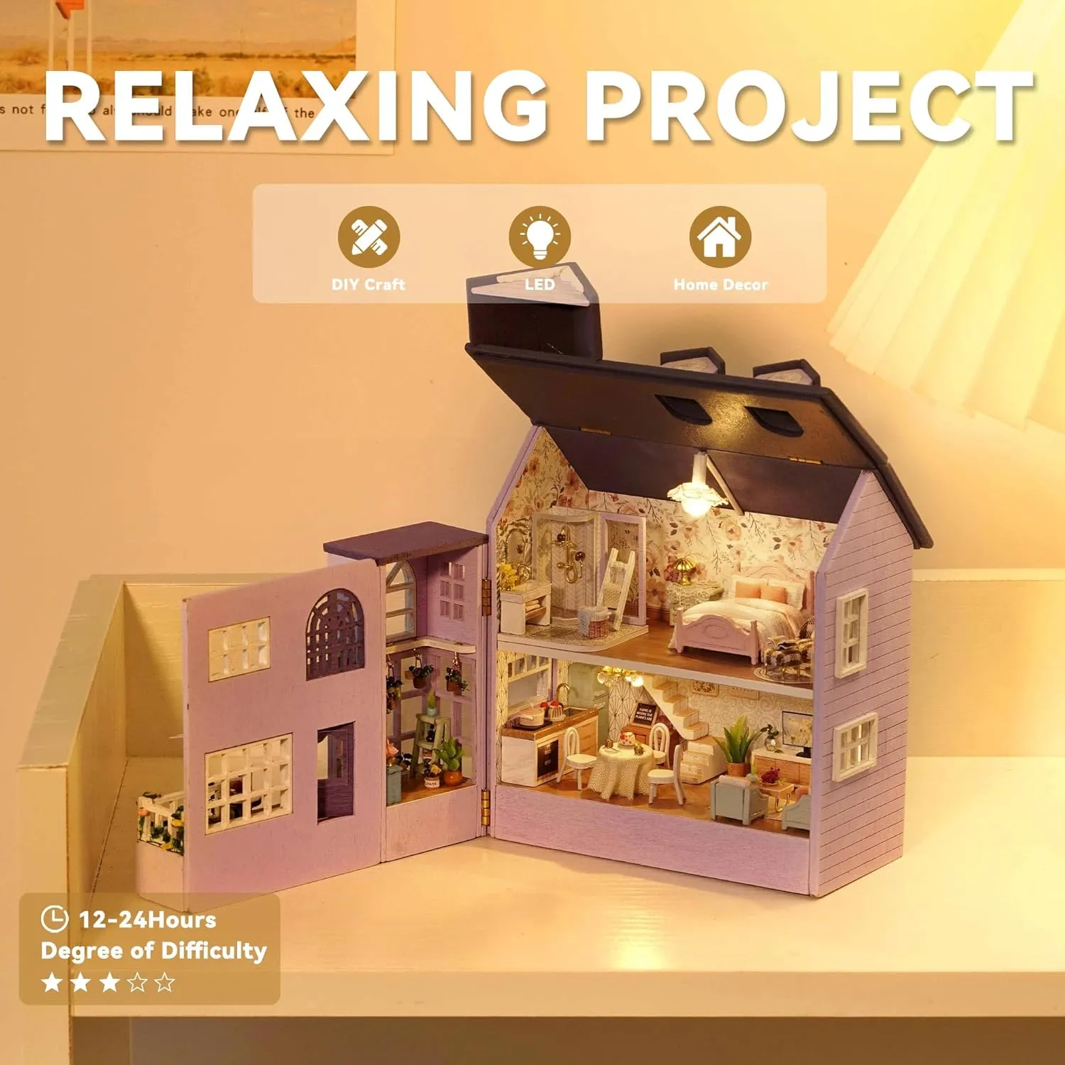Flever Dollhouse Miniature DIY House Kit Creative Room with Furniture for Romantic Valentine's Gift (Happy House)