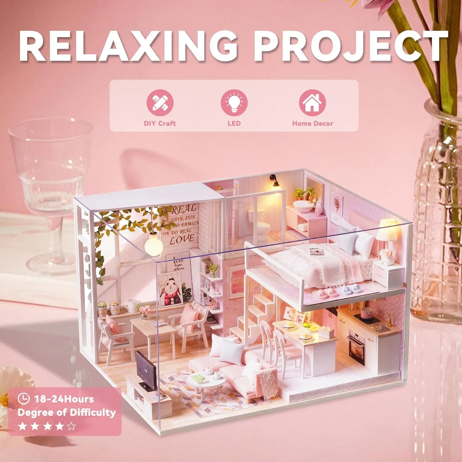 Flever Dollhouse Miniature DIY House Kit Creative Room with Loft Apartment Scene for Romantic Artwork Gift (Tranquil Life)