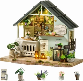 Flever DIY Miniature House Kit, Tiny Home Kit with LED Light, Mini House Build Craft Kits for Adults and Teens, Home Decor Creative Gift for Family/Friends (Plants Studio)