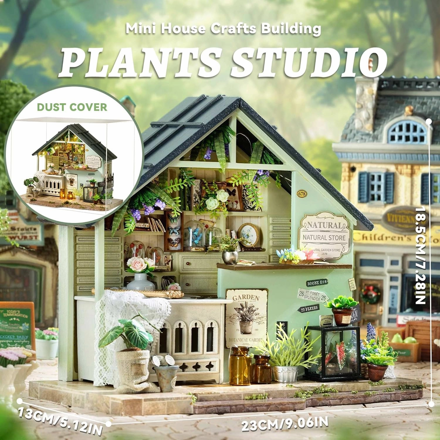 Flever DIY Miniature House Kit, Tiny Home Kit with LED Light, Mini House Build Craft Kits for Adults and Teens, Home Decor Creative Gift for Family/Friends (Plants Studio)