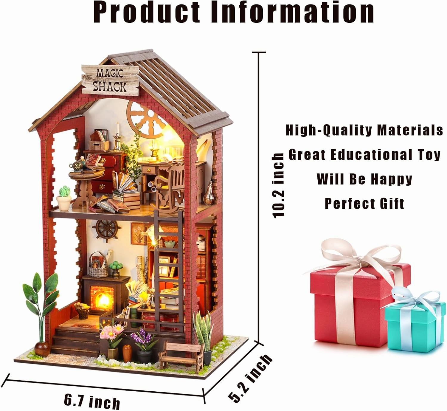 Flever Dollhouse DIY Book Nook Miniature Kit, Bookshelf Insert Decor, 3D Wooden Booknook Miniature Kit, Creative Assembled Bookends (Martin' s Book House)