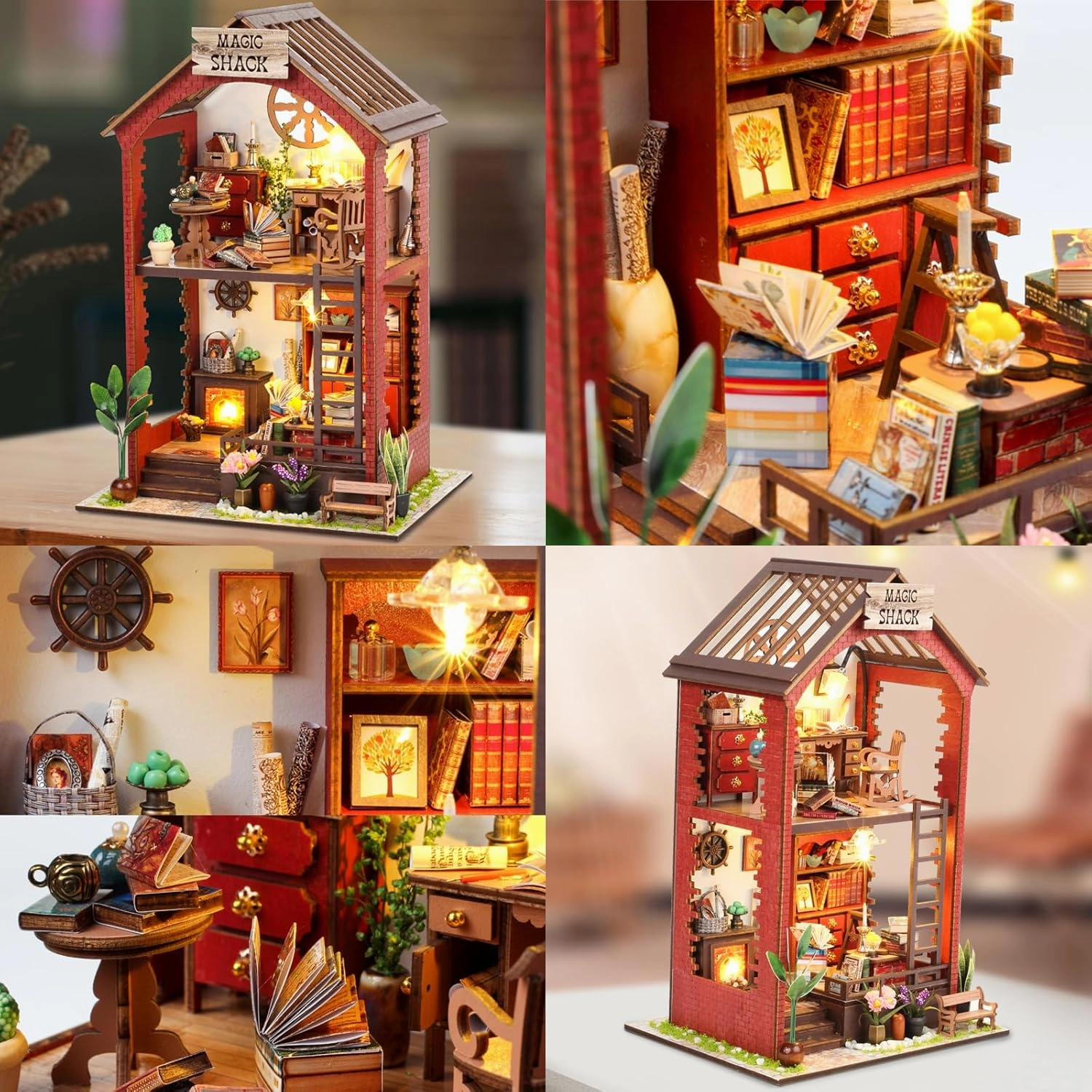 Flever Dollhouse DIY Book Nook Miniature Kit, Bookshelf Insert Decor, 3D Wooden Booknook Miniature Kit, Creative Assembled Bookends (Martin' s Book House)