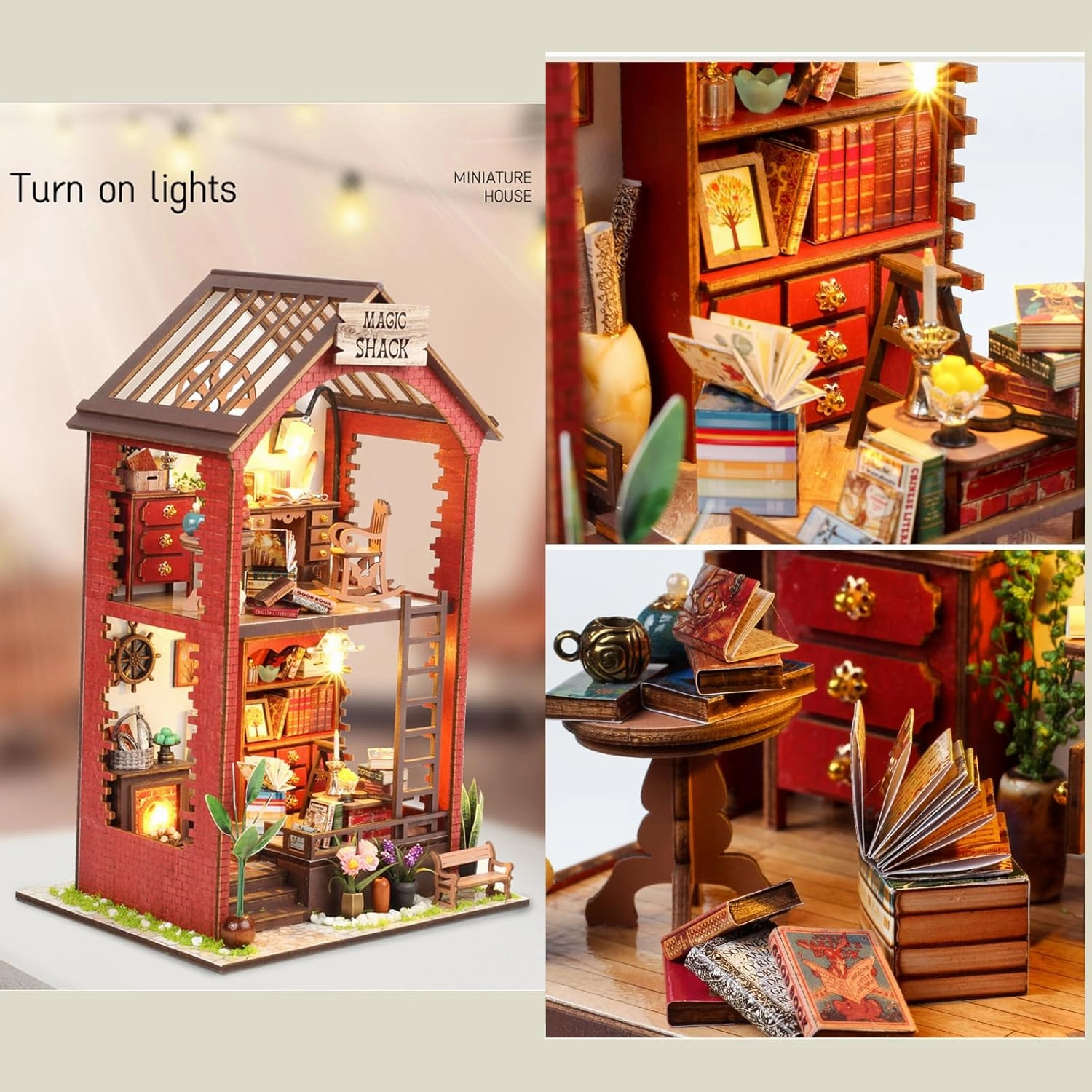Flever Dollhouse DIY Book Nook Miniature Kit, Bookshelf Insert Decor, 3D Wooden Booknook Miniature Kit, Creative Assembled Bookends (Martin' s Book House)