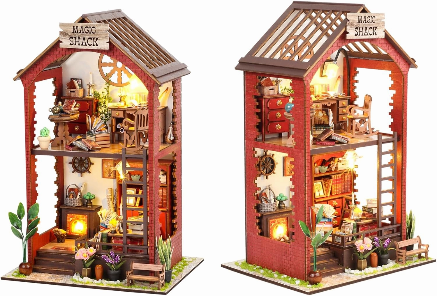 Flever Dollhouse DIY Book Nook Miniature Kit, Bookshelf Insert Decor, 3D Wooden Booknook Miniature Kit, Creative Assembled Bookends (Martin' s Book House)