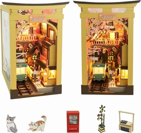 Flever Dollhouse DIY Book Nook Miniature Kit, DIY Booknook Bookshelf Insert Decor, 3D Wooden Puzzle Booknook Miniature Kit for Creative Assembled Bookends (Sakura Holiday)