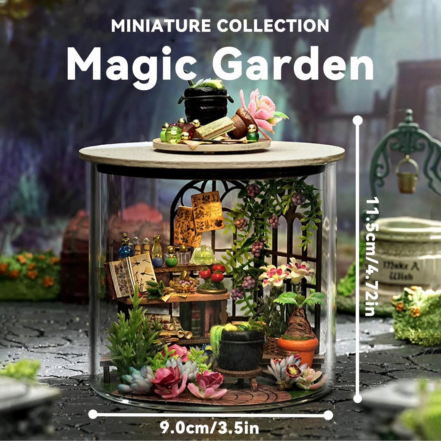 Flever Dollhouse Miniature DIY House Kit Creative Room Dream Bottle Series with Furniture for Romantic Valentine's Gift (Magic Garden)