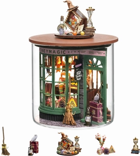 Flever Dollhouse Miniature DIY House Kit Creative Room Dream Bottle Series with Furniture for Romantic Valentine's Gift (Magical Shop)