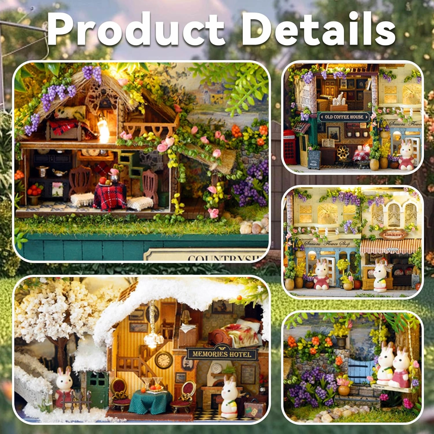 Flever Dollhouse Miniature DIY House Kit Creative Room with Furniture and Cover for Romantic Valentine's Gift(Old Times Including 3 PCS)
