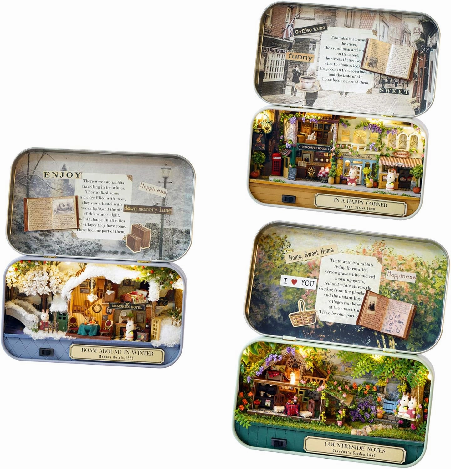 Flever Dollhouse Miniature DIY House Kit Creative Room with Furniture and Cover for Romantic Valentine's Gift(Old Times Including 3 PCS)