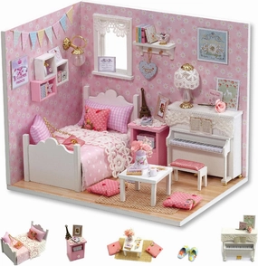 Flever Dollhouse Miniature DIY House Kit Creative Room with Furniture and Cover for Romantic Valentine's Gift (Sunny Princess)