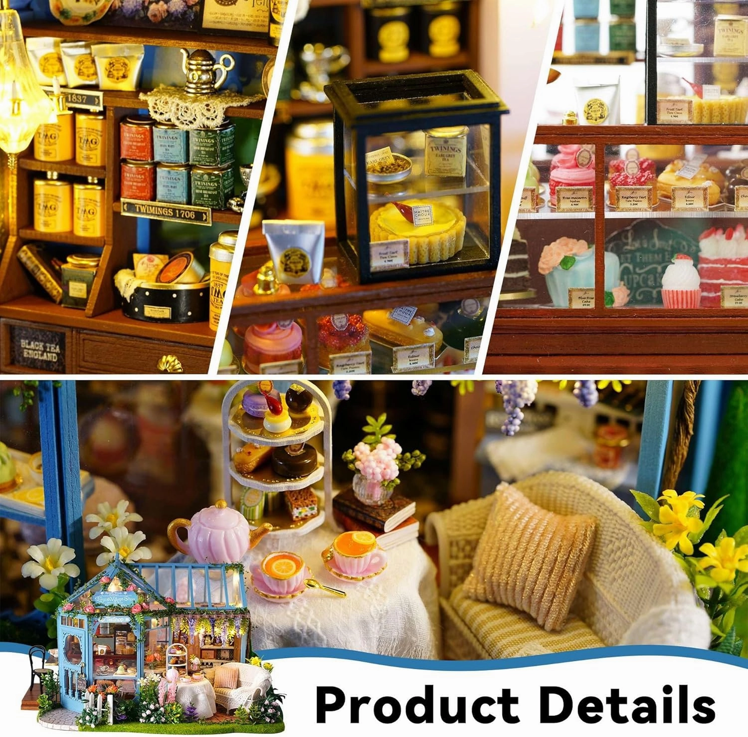Flever Dollhouse Miniature DIY House Kit Creative Room with Furniture for Romantic Artwork Gift-Rose Garden Tea House