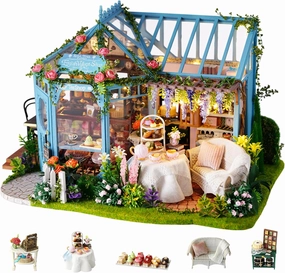 Flever Dollhouse Miniature DIY House Kit Creative Room with Furniture for Romantic Artwork Gift-Rose Garden Tea House