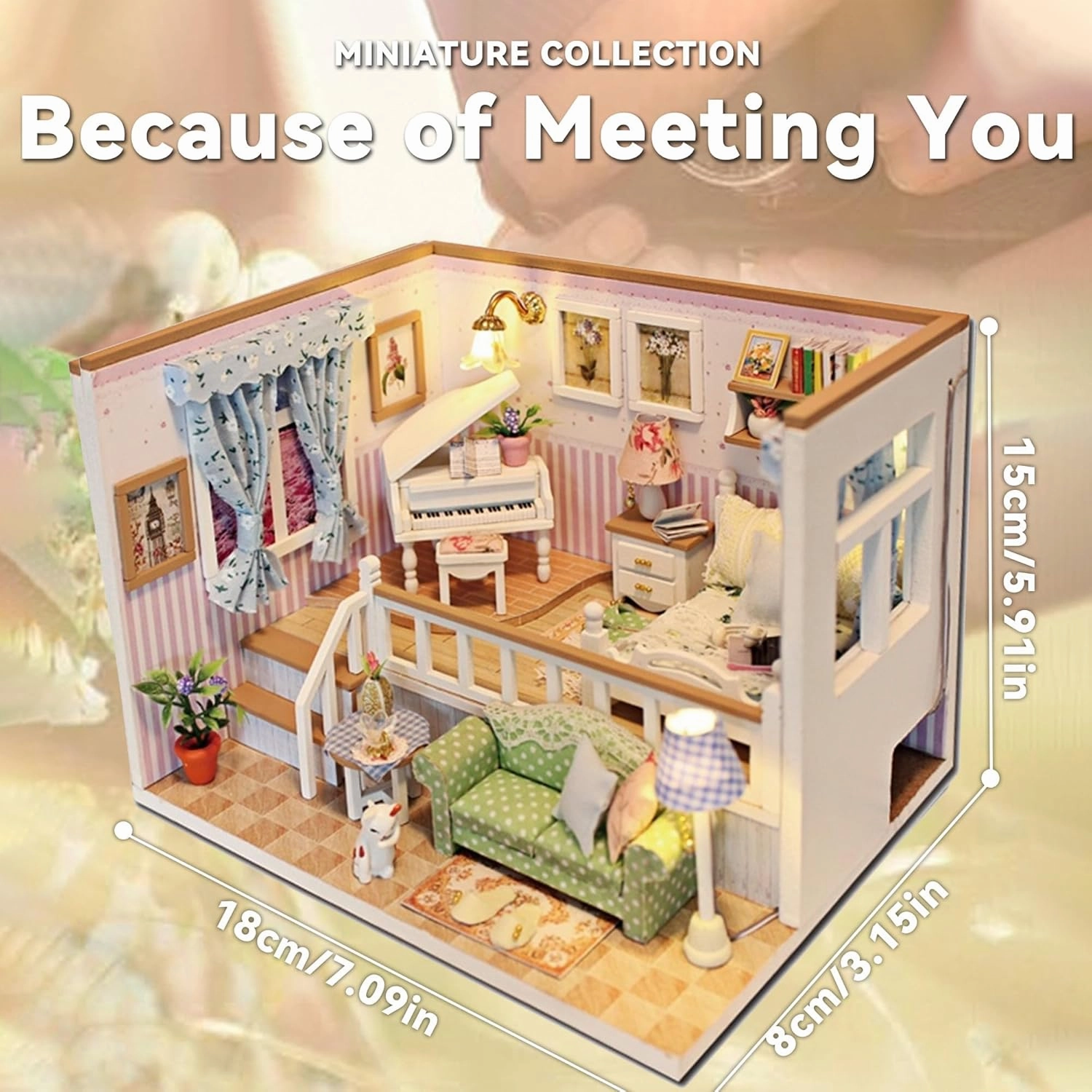 Flever Dollhouse Miniature DIY House Kit Creative Room with Furniture for Romantic Valentine's Gift(Because of Meeting You)
