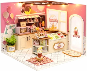 Flever Dollhouse Miniature DIY House Kit Creative Room with Furniture for Romantic Valentine's Gift (Happiness ice Cream Shop)