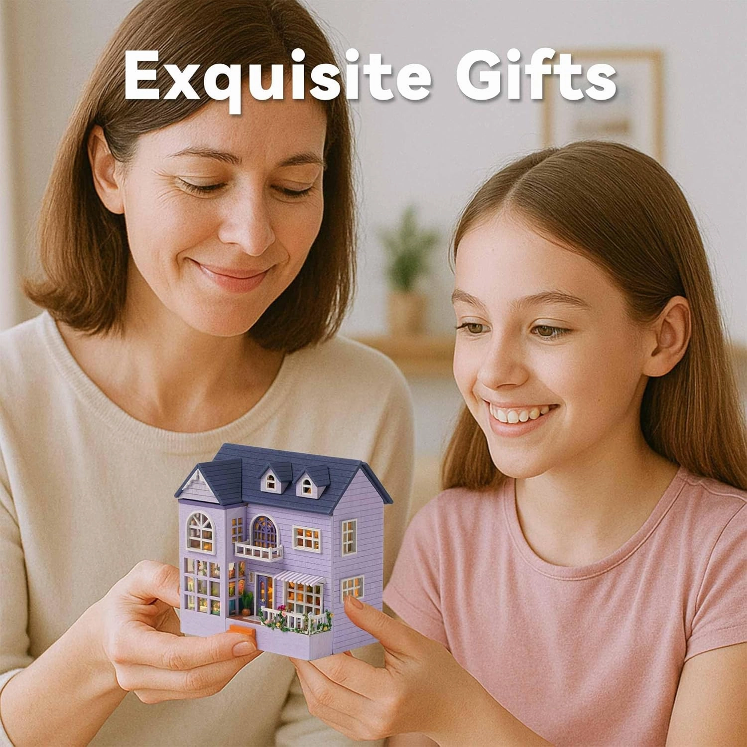 Flever Dollhouse Miniature DIY House Kit Creative Room with Furniture for Romantic Valentine's Gift (Happy House)