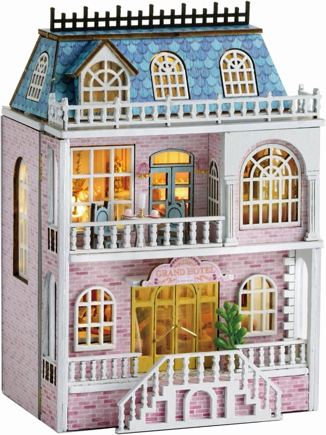 Flever Dollhouse Miniature DIY House Kit Creative Room with Furniture for Romantic Valentine's Gift (Romantic Castle)