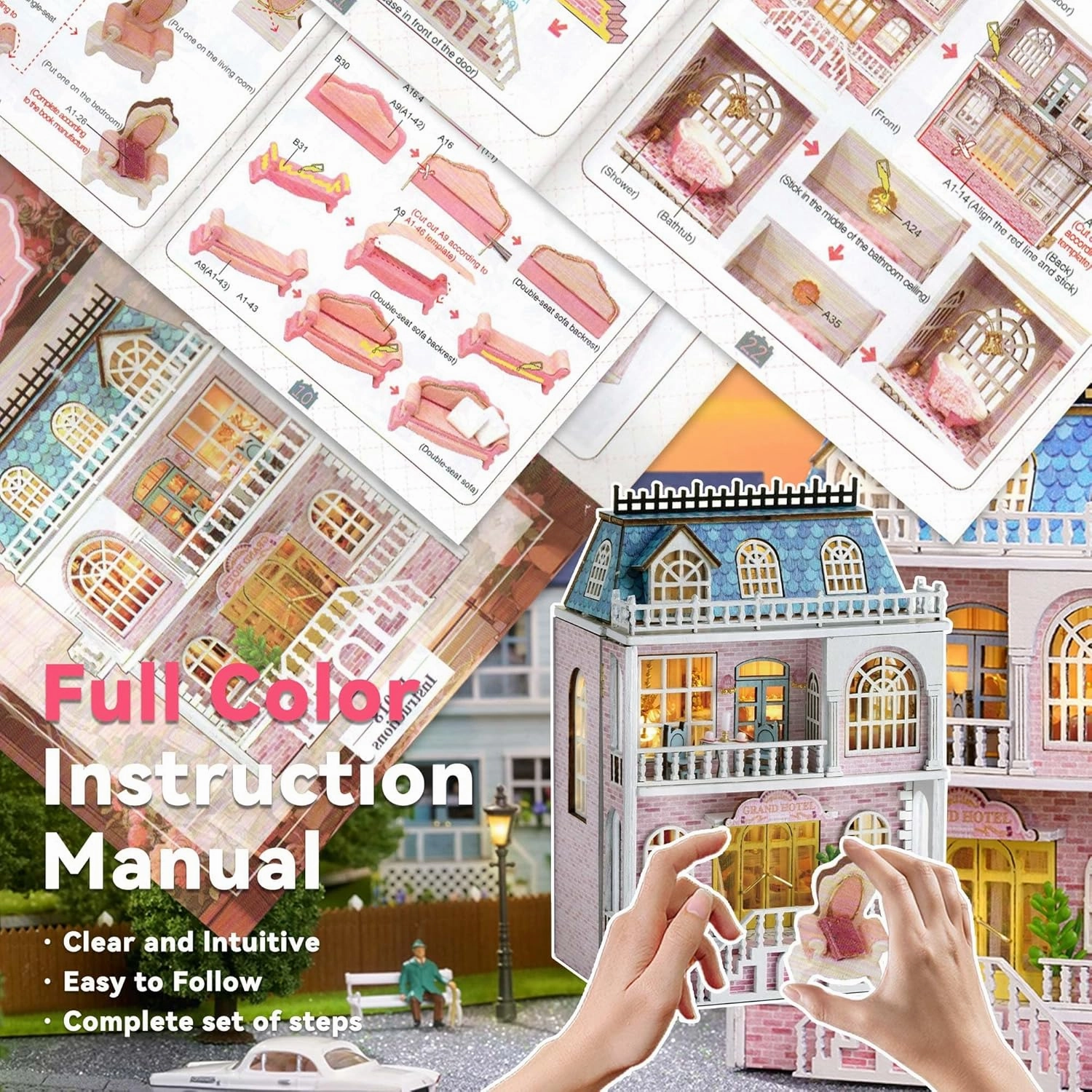 Flever Dollhouse Miniature DIY House Kit Creative Room with Furniture for Romantic Valentine's Gift (Romantic Castle)
