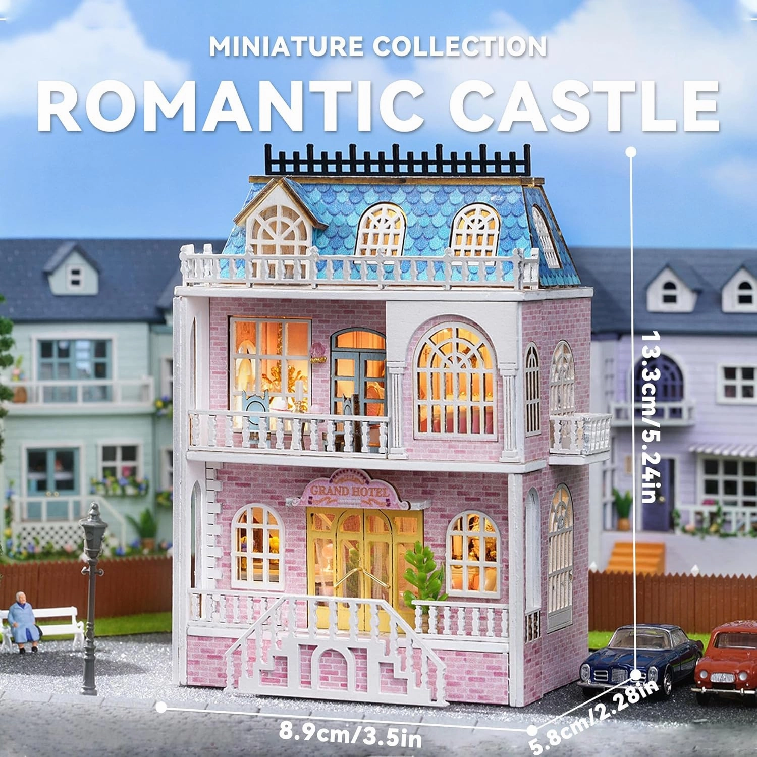 Flever Dollhouse Miniature DIY House Kit Creative Room with Furniture for Romantic Valentine's Gift (Romantic Castle)