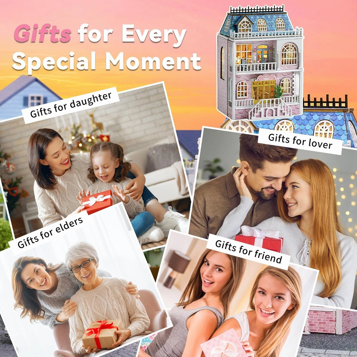 Flever Dollhouse Miniature DIY House Kit Creative Room with Furniture for Romantic Valentine's Gift (Romantic Castle)