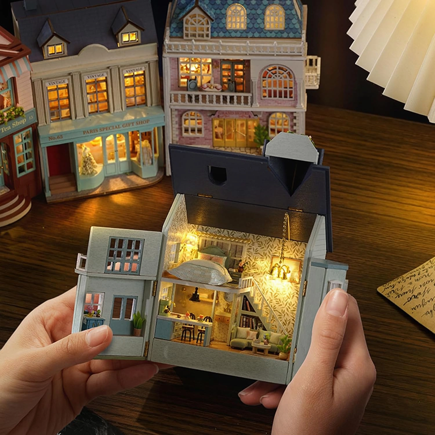 Flever Dollhouse Miniature DIY House Kit Creative Room with Furniture for Romantic Valentine's Gift (Warm House)