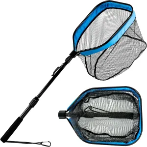 Floating Fishing Net for Steelhead, Salmon, Fly, Kayak, Bass,Trout Fishing, Catfish, Rubber Fish Net for Easy Catch & Release,Fishing Gear with Telescoping Handle Easy Transportation & Storage