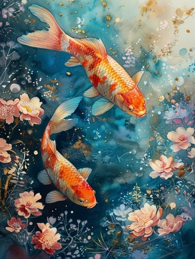 Floral Koi Fish Dance Hard Challenging Exercise Intellegent Wall Decor Suitable for Teenager or Adult 1000 PCS