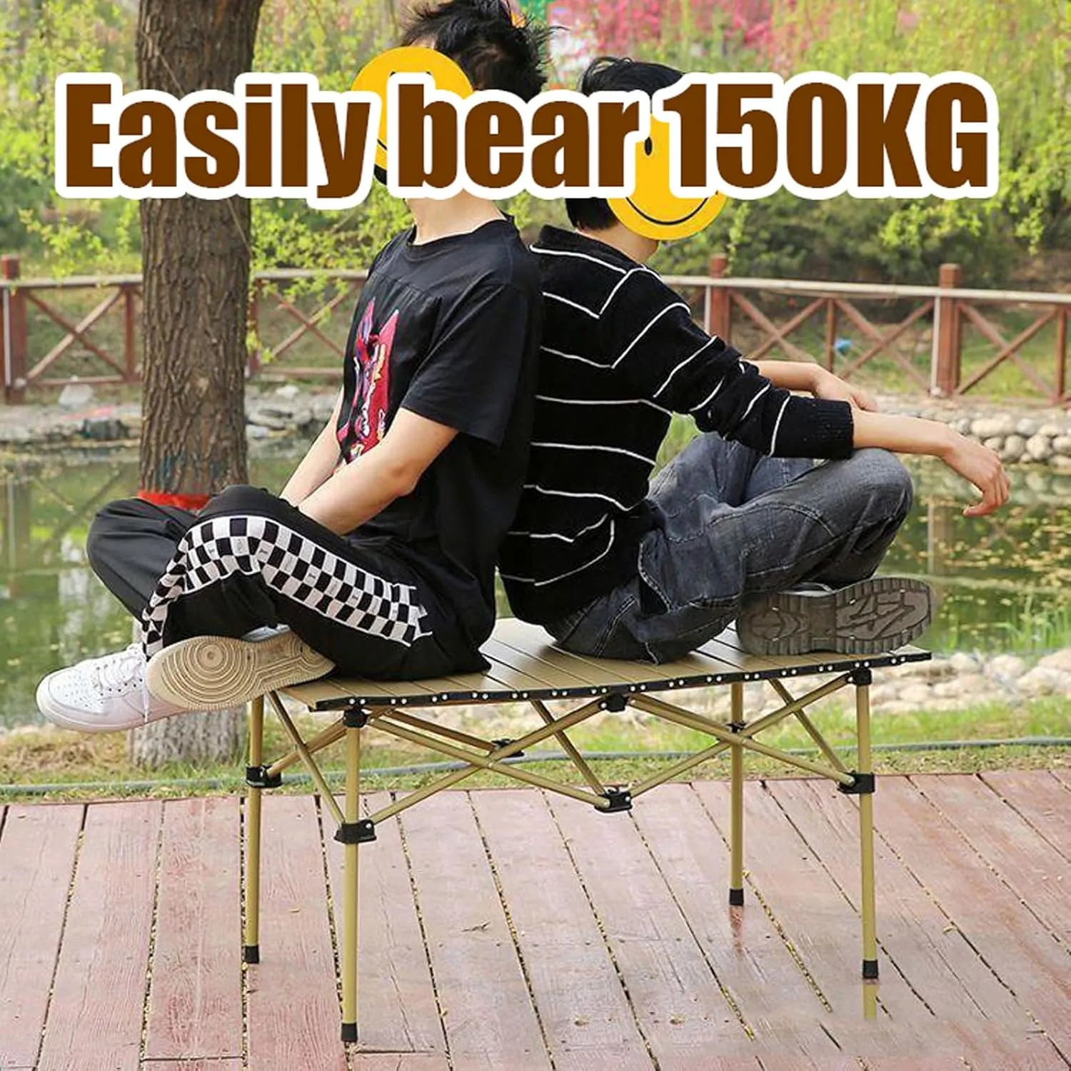 Folding Bea Picnic Tables Collapsible Backpack Lawn air Camping Folding air Set with Roll up Carbon Steel Table for More People Party, BBQ