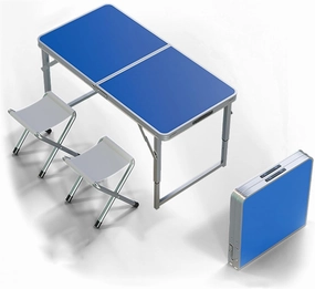 Folding Camp Table and Stool Set of 3/5, Lightweight Aluminum Dining Table with Adjustable Height Legs Portable Foldable airs for Indoor Outdoor Use
