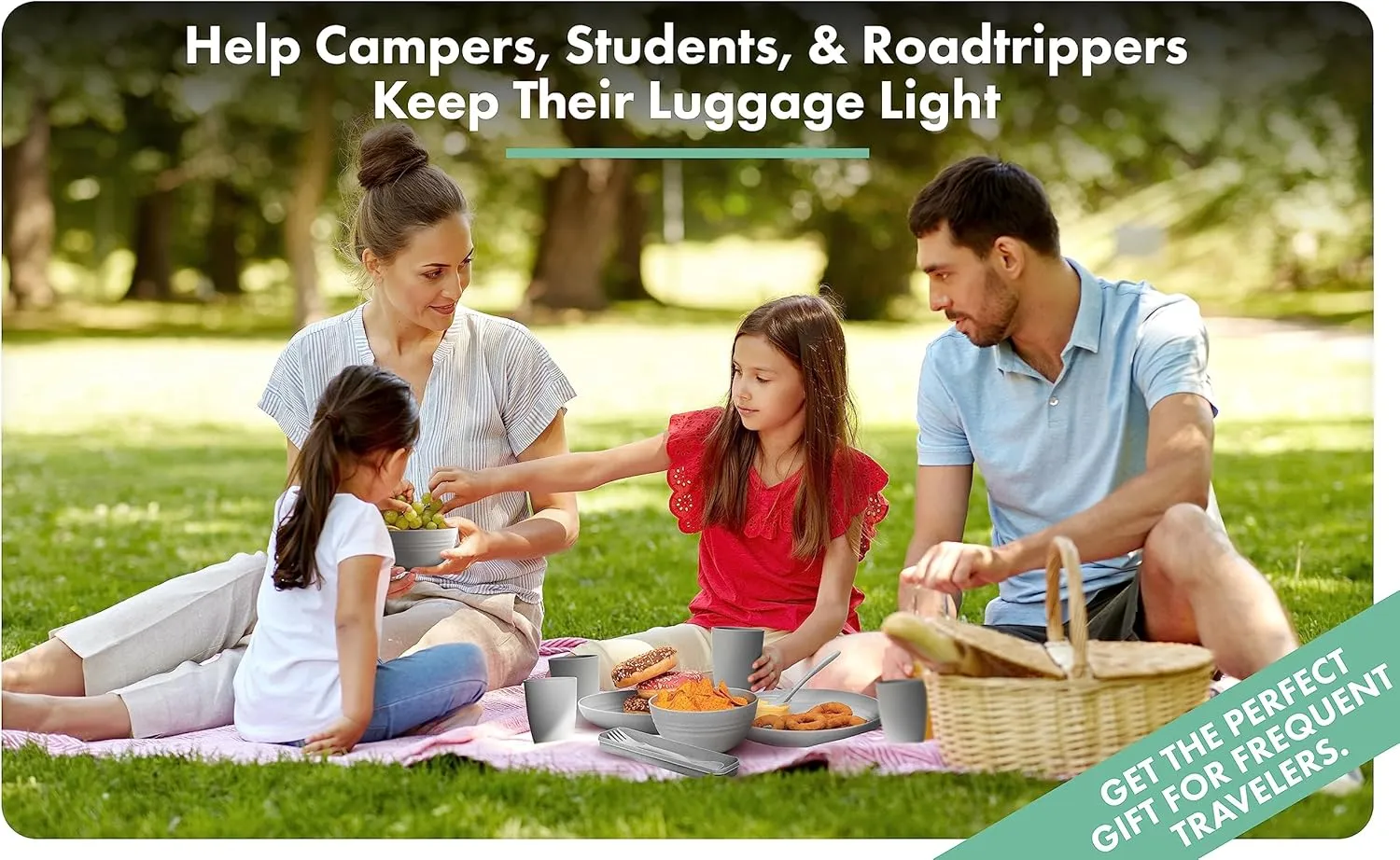 FOODLE Wheat Straw Dinnerware Set - BPA Free & Safety Certified - Unbreakable, Microwave & Dishwasher Safe - Dorm & RV Dishes - Camping Plates Cups and Bowls Set - Great for Kids & Adults - For 6