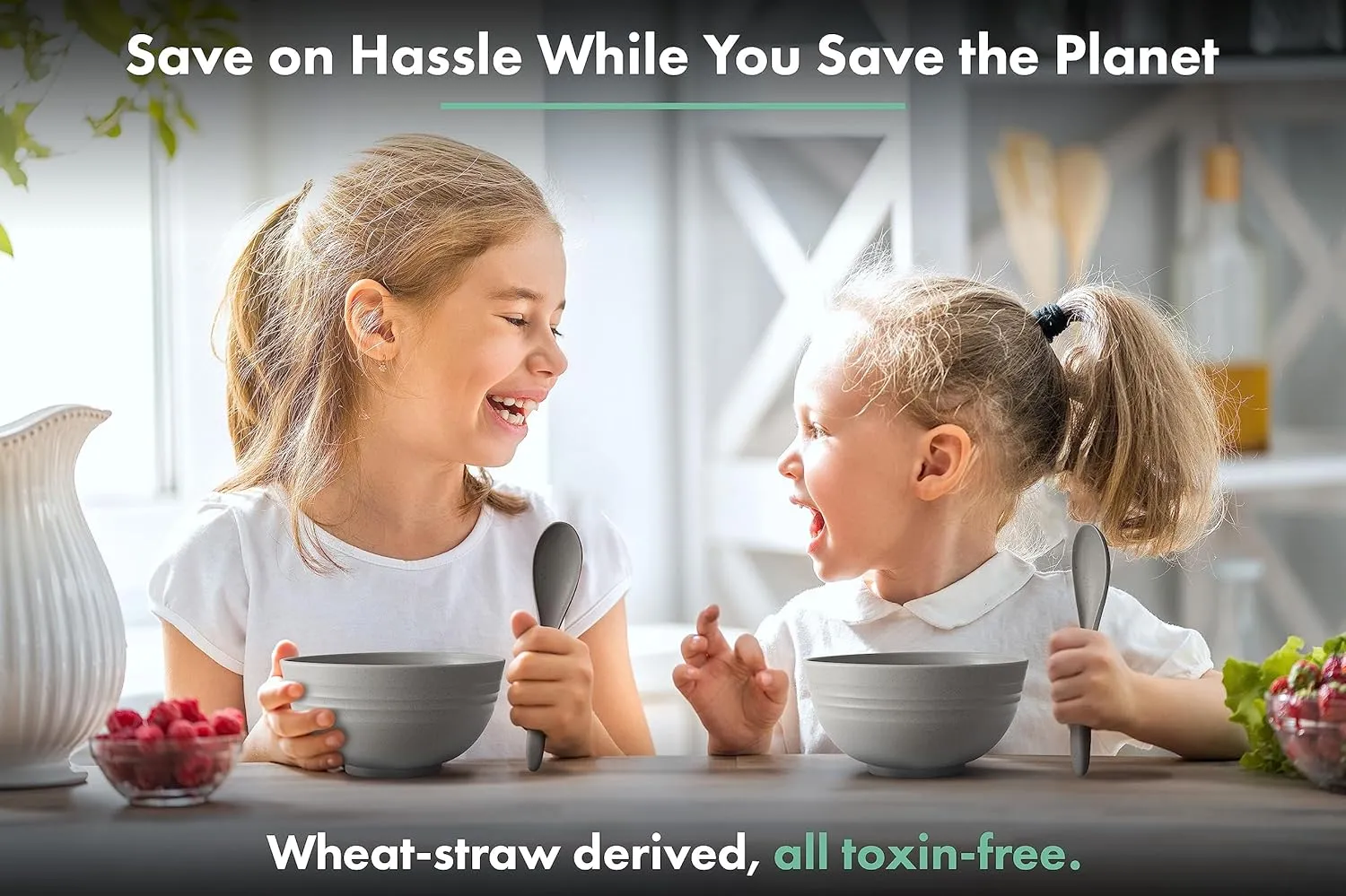 FOODLE Wheat Straw Dinnerware Set - BPA Free & Safety Certified - Unbreakable, Microwave & Dishwasher Safe - Dorm & RV Dishes - Camping Plates Cups and Bowls Set - Great for Kids & Adults - For 6