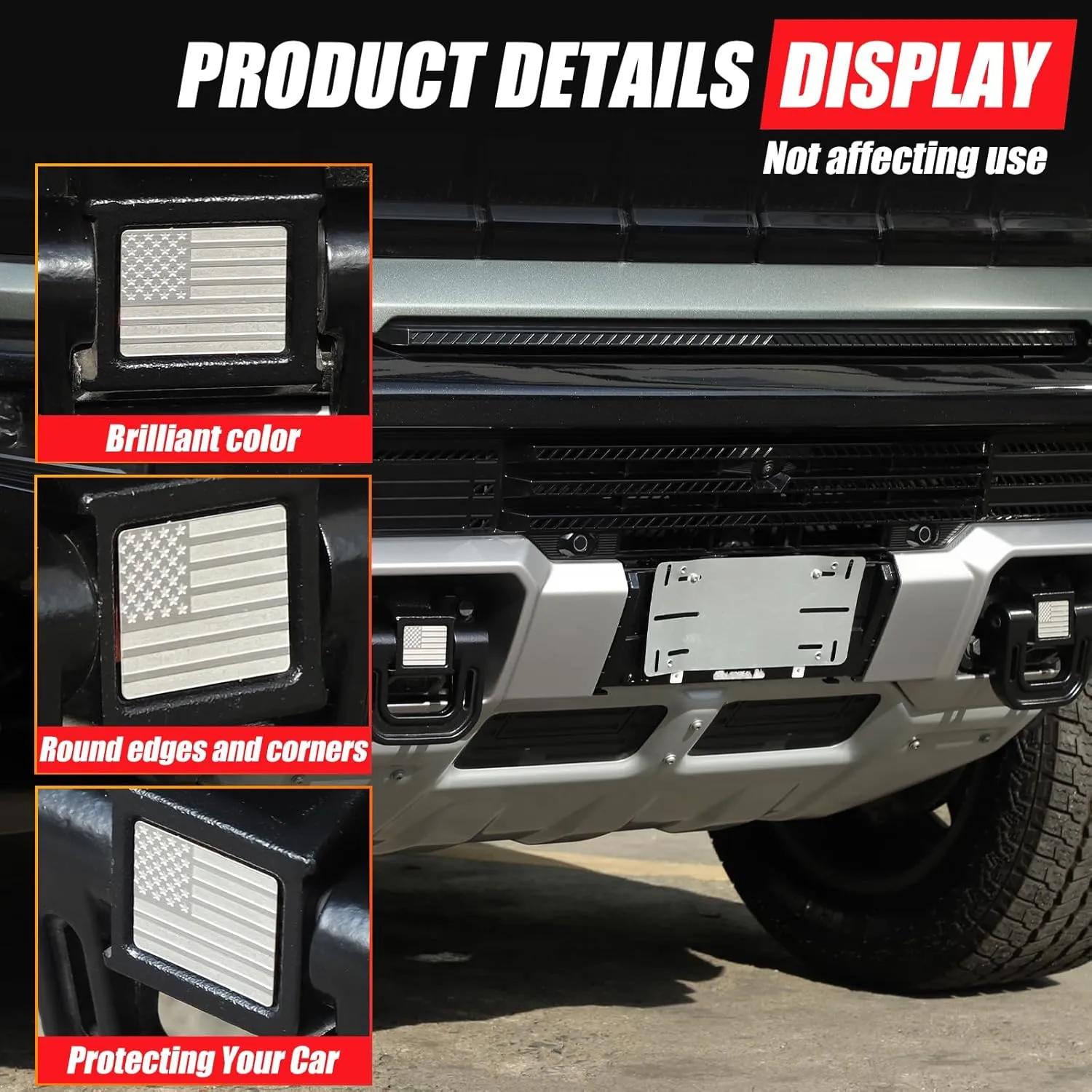 for Hummer EV Accessories Tow Hook Trim Cover 3PCS Front Rear Bumper Tow Hook Cover Trailer Trim Compatible with Hummer EV 2024 2025  (Silver)