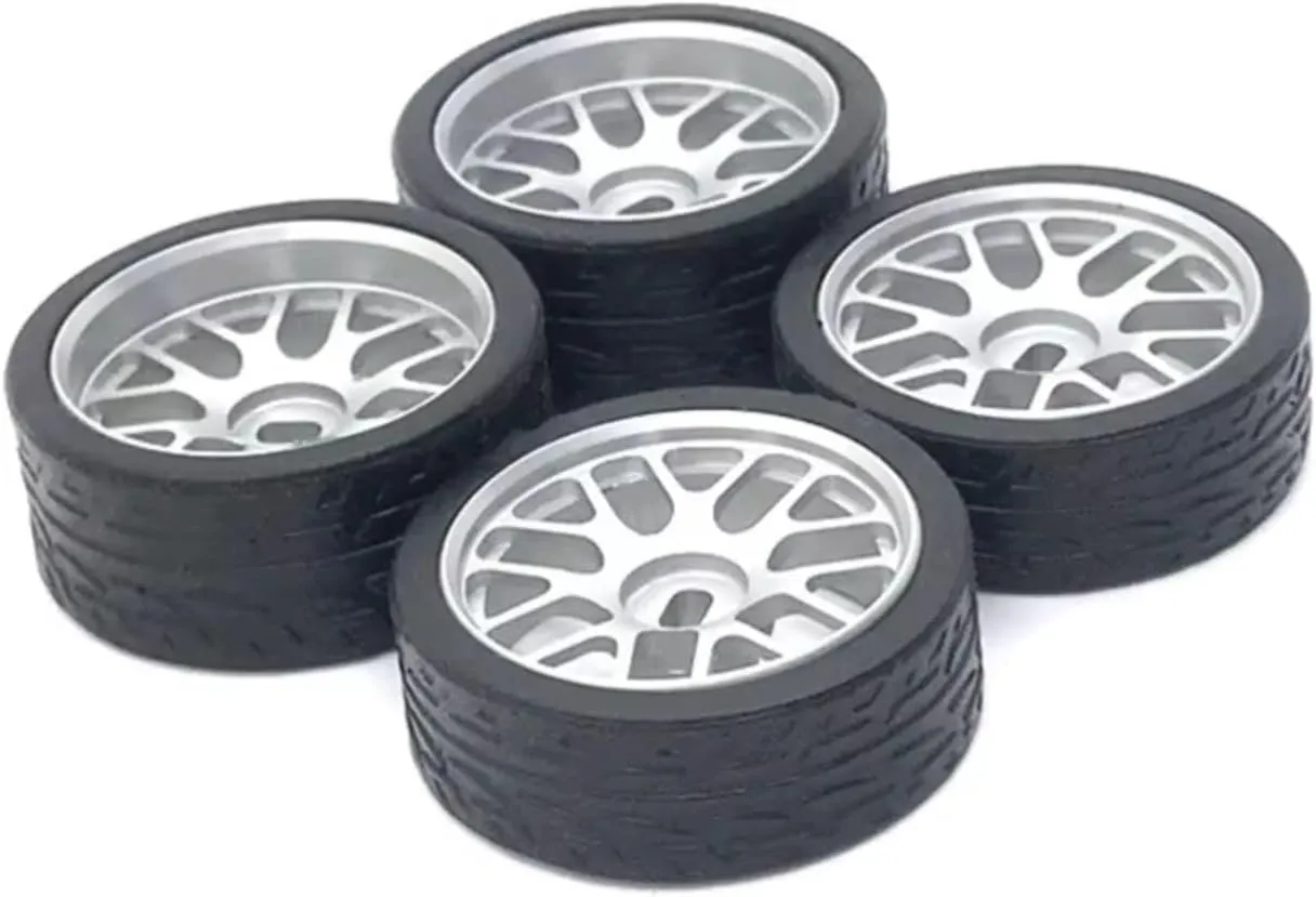 for Kyosho for Mini-z for Mini-d for Wltoys K989 K969 284131 284010 1/28 RC Remote Control Car Metal Wheel Hub for Racing Tire RC Car DIY Parts(Silver)