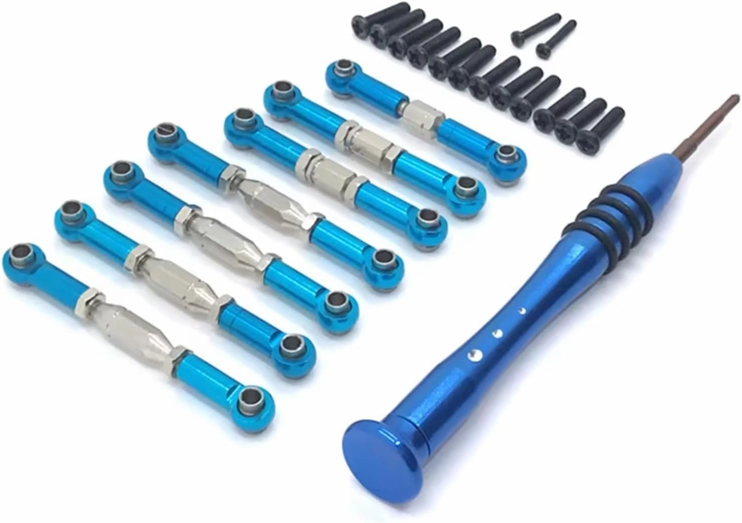 for Wltoys 144002 144001 124016 124017 124018 124019 Metal Linkage Servo Pull Steering Tie Rod Set RC Car Upgrade Parts Replacement RC Car DIY Parts(Blue)