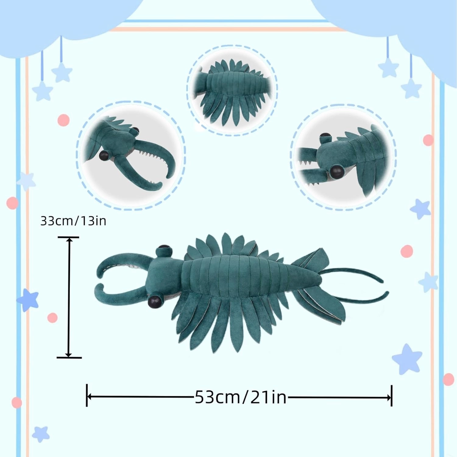 FRANKIEZHOU Simulation Anomalocaris Arthropod Plush-Green 21" Cambrian Ancient Sea Creature Shrimp Stuffed Animal,Soft Shrimp Plush Toy, Stuffed Toy,Cuddly Toys,Gifts for Kids