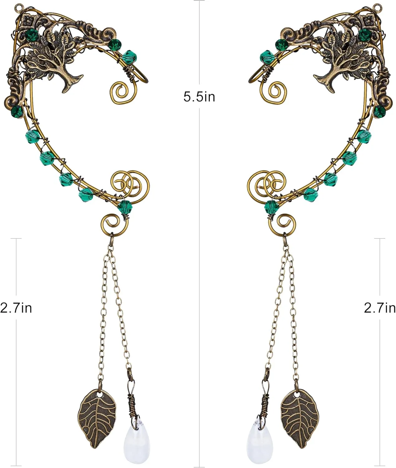 FRESHME Fairy Elf Ear Cuffs - Handmade Bronze Antique Vintage Cuffs Drop Dangling Ear Clips Wraps for Women s Costume