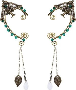 FRESHME Fairy Elf Ear Cuffs - Handmade Bronze Antique Vintage Cuffs Drop Dangling Ear Clips Wraps for Women s Costume
