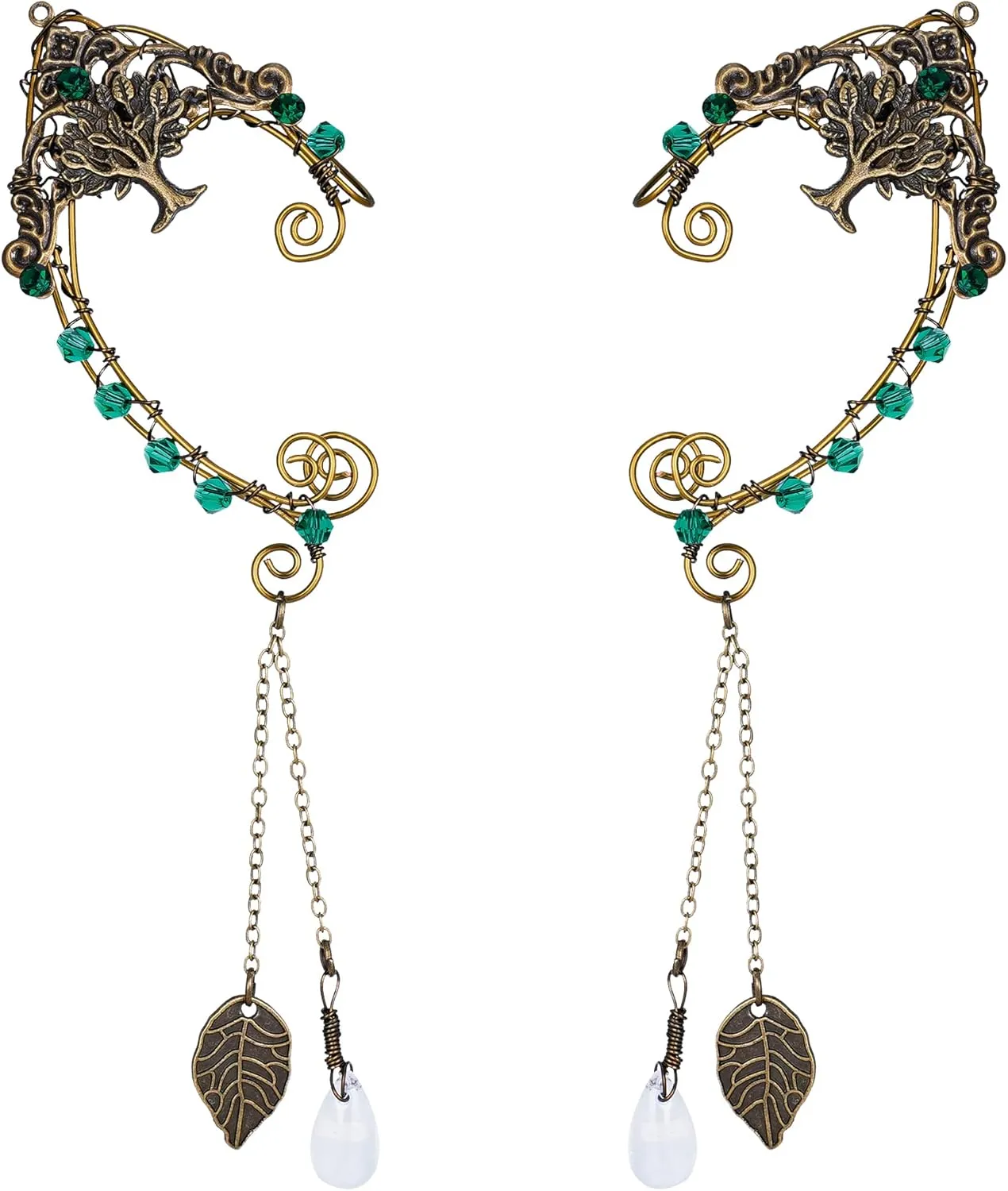 FRESHME Fairy Elf Ear Cuffs - Handmade Bronze Antique Vintage Cuffs Drop Dangling Ear Clips Wraps for Women s Costume