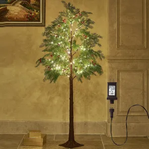 Fudios Christmas Cadar Tree Lights 195 LED Fairy Lights 6FT Plug in, Lighted Artificial Cypress Tree with Red Berry for Home Holiday Decoration