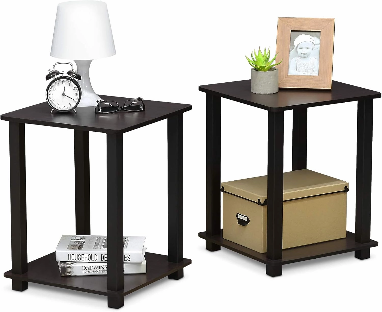 Furinno Simplistic Set of 2 End Table, Dark Walnut