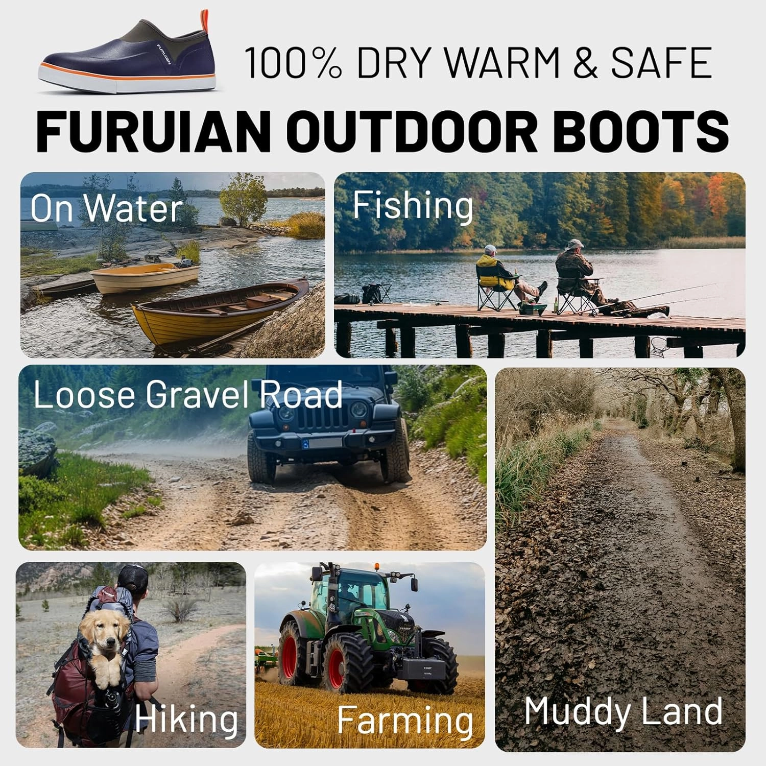 Furuian Deck Shoes Men's Short Rain Boots Waterproof Shoes Rubber Deck Boots Lightweight Fishing Rain Shoes Non-slip Fishing Boots for Gardening Outdoor Mud Walking