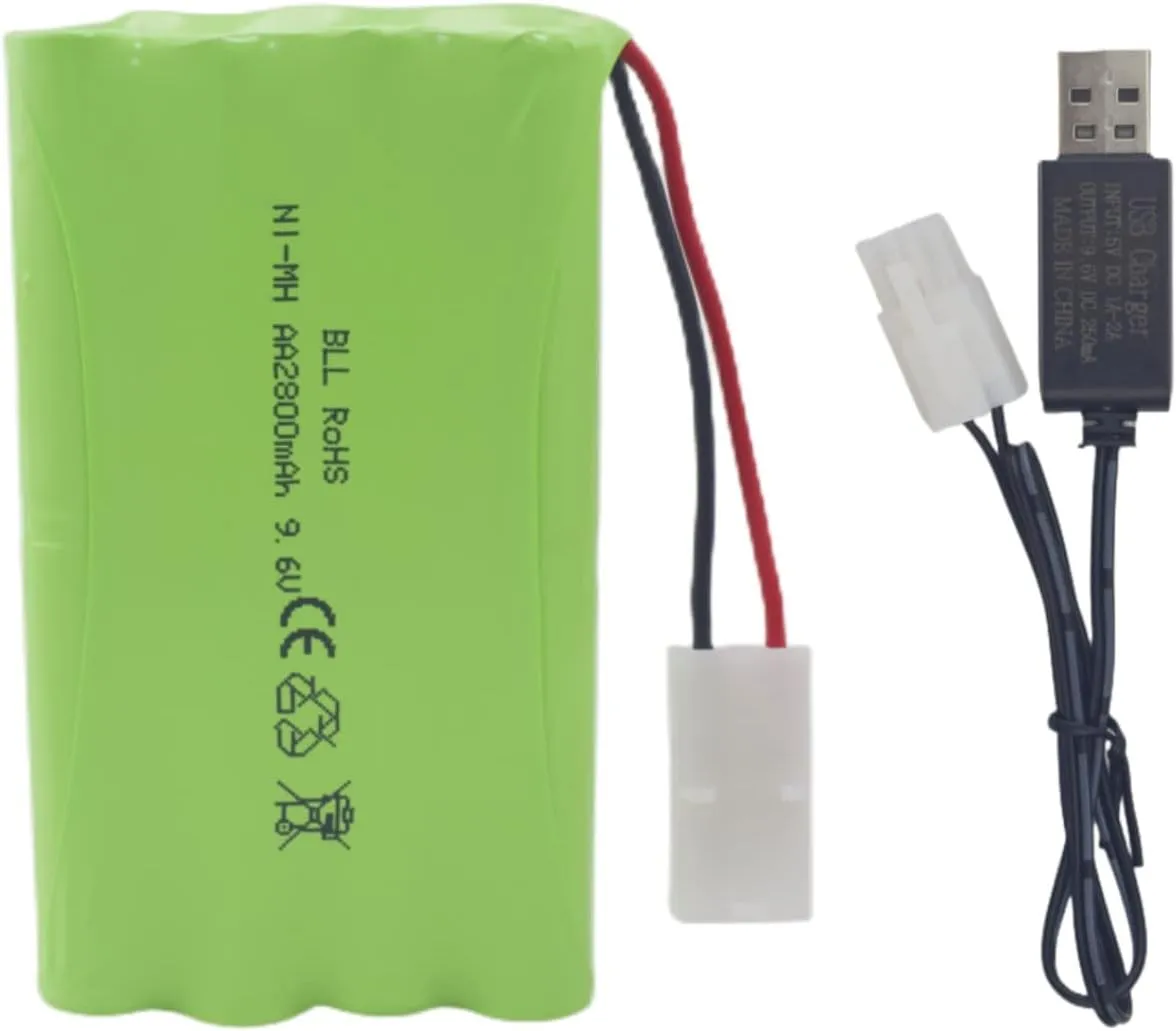 Fytoo 9.6V 2800mah AA Rechargeable Batteries with Tamiya Plug with USB Charging Cable for RC Toy Cars Trucks Tanks Engineering Vehicles Remote Control Boats Rechargeable Batteries